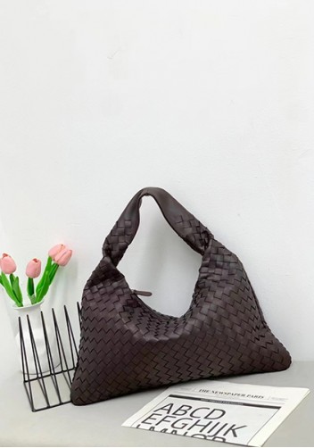 Dina Large Intrecciato Leather Zip Tote Choco