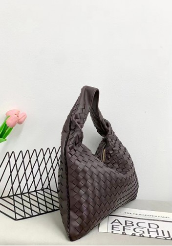 Dina Large Intrecciato Leather Zip Tote Choco