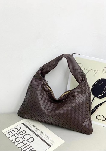 Dina Large Intrecciato Leather Zip Tote Choco