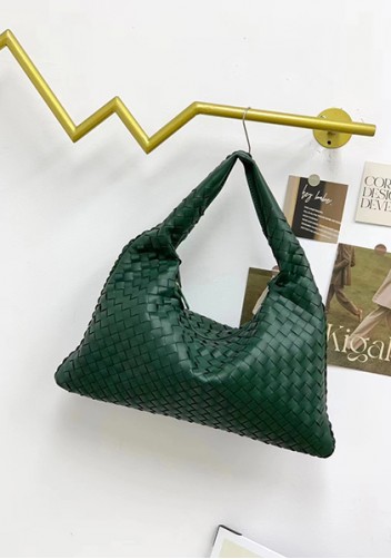 Dina Large Intrecciato Leather Zip Tote Green
