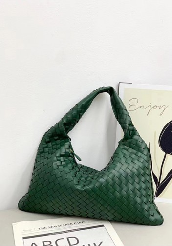 Dina Large Intrecciato Leather Zip Tote Green