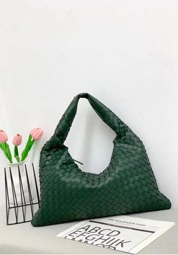 Dina Large Intrecciato Leather Zip Tote Green