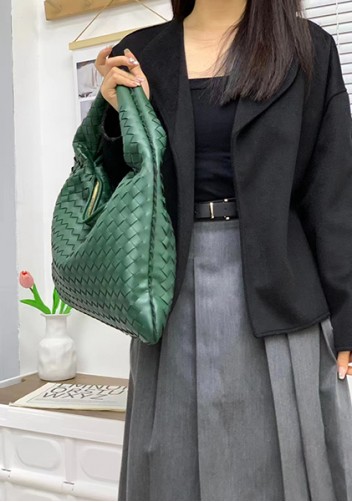Dina Large Intrecciato Leather Zip Tote Green