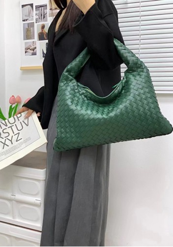 Dina Large Intrecciato Leather Zip Tote Green