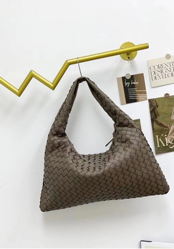 Dina Large Intrecciato Leather Zip Tote Grey
