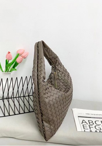 Dina Large Intrecciato Leather Zip Tote Grey