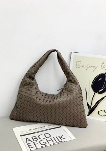 Dina Large Intrecciato Leather Zip Tote Grey