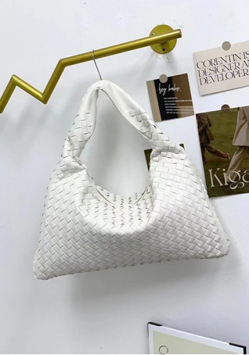 Dina Large Intrecciato Leather Zip Tote White