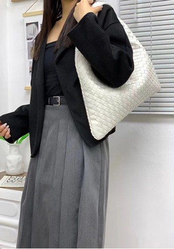 Dina Large Intrecciato Leather Zip Tote White