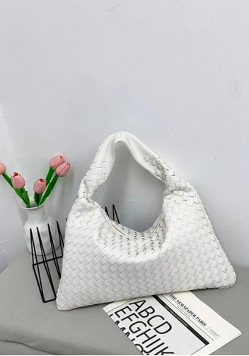 Dina Large Intrecciato Leather Zip Tote White