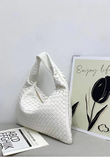 Dina Large Intrecciato Leather Zip Tote White