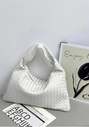 Dina Large Intrecciato Leather Zip Tote White