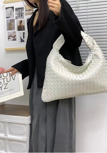 Dina Large Intrecciato Leather Zip Tote White