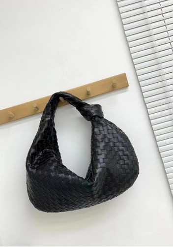 Dina Large Knotted Intrecciato Leather Tote Black