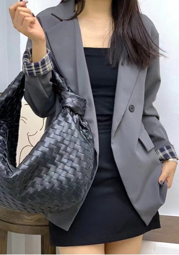 Dina Large Knotted Intrecciato Leather Tote Black