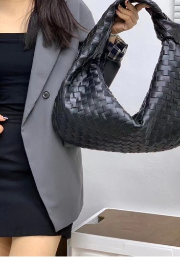 Dina Large Knotted Intrecciato Leather Tote Black
