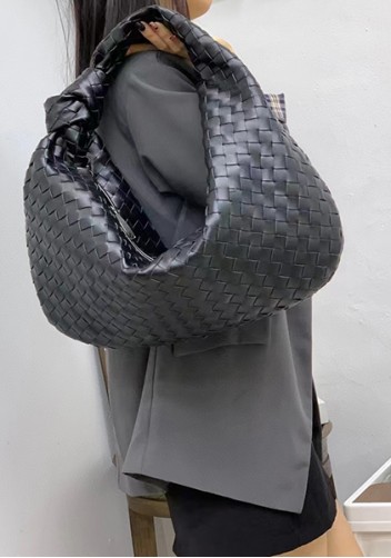 Dina Large Knotted Intrecciato Leather Tote Black