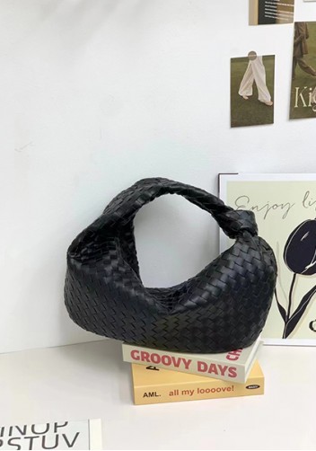 Dina Large Knotted Intrecciato Leather Tote Black