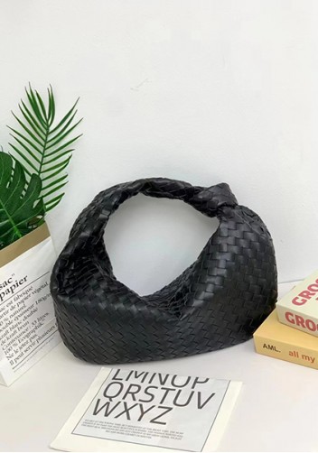Dina Large Knotted Intrecciato Leather Tote Black