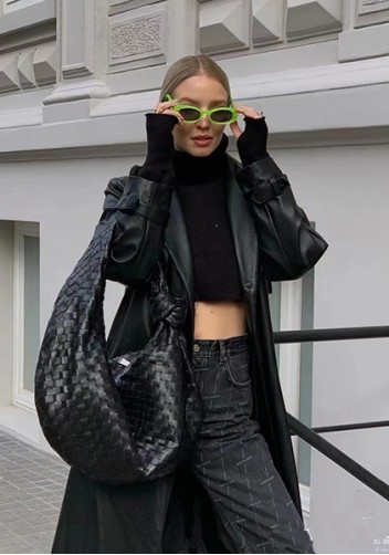 Dina Large Knotted Intrecciato Leather Tote Black