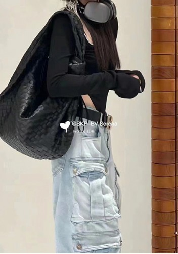 Dina Large Knotted Intrecciato Leather Tote Black