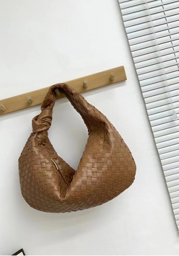 Dina Large Knotted Intrecciato Leather Tote Brown