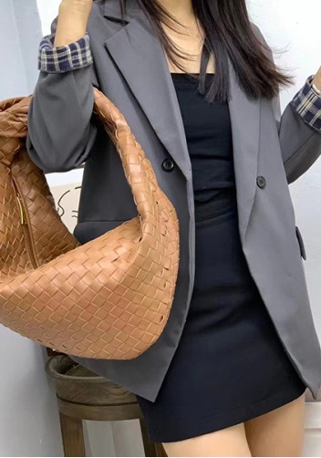 Dina Large Knotted Intrecciato Leather Tote Brown