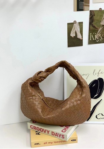 Dina Large Knotted Intrecciato Leather Tote Brown