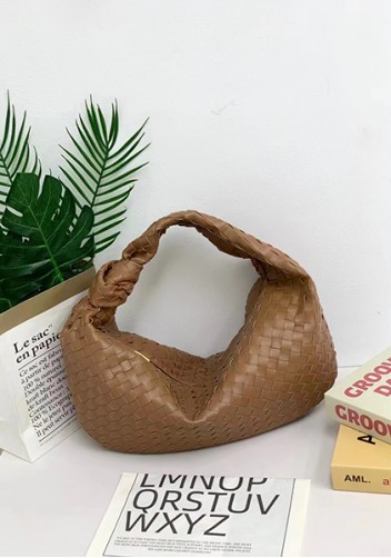 Dina Large Knotted Intrecciato Leather Tote Brown