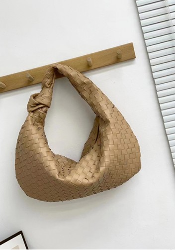Dina Large Knotted Intrecciato Leather Tote Camel