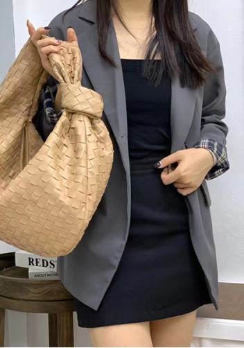 Dina Large Knotted Intrecciato Leather Tote Camel
