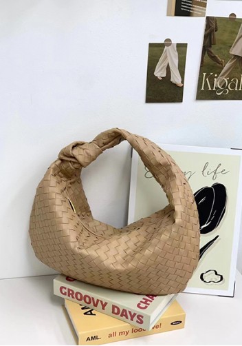 Dina Large Knotted Intrecciato Leather Tote Camel