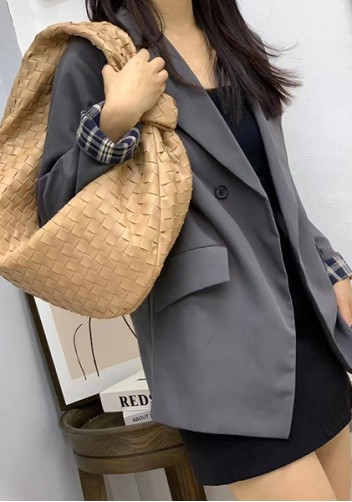 Dina Large Knotted Intrecciato Leather Tote Camel