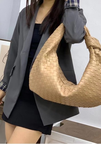 Dina Large Knotted Intrecciato Leather Tote Camel