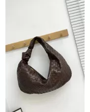 Dina Large Knotted Intrecciato Leather Tote Choco