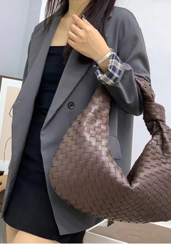 Dina Large Knotted Intrecciato Leather Tote Choco