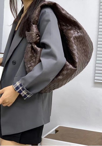 Dina Large Knotted Intrecciato Leather Tote Choco
