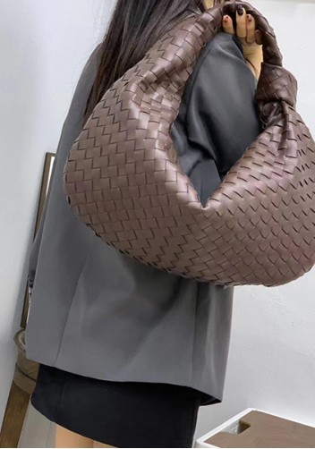 Dina Large Knotted Intrecciato Leather Tote Choco