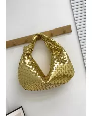 Dina Large Knotted Intrecciato Leather Tote Gold