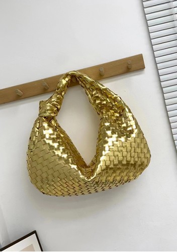 Dina Large Knotted Intrecciato Leather Tote Gold