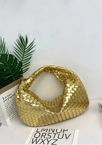 Dina Large Knotted Intrecciato Leather Tote Gold