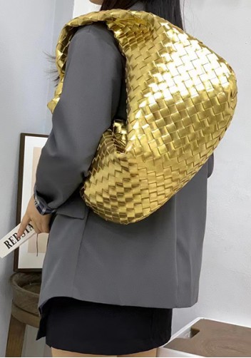 Dina Large Knotted Intrecciato Leather Tote Gold