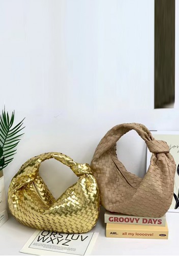 Dina Large Knotted Intrecciato Leather Tote Gold