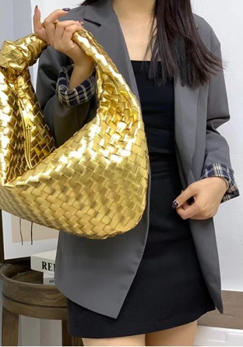 Dina Large Knotted Intrecciato Leather Tote Gold
