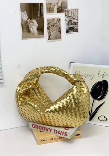 Dina Large Knotted Intrecciato Leather Tote Gold
