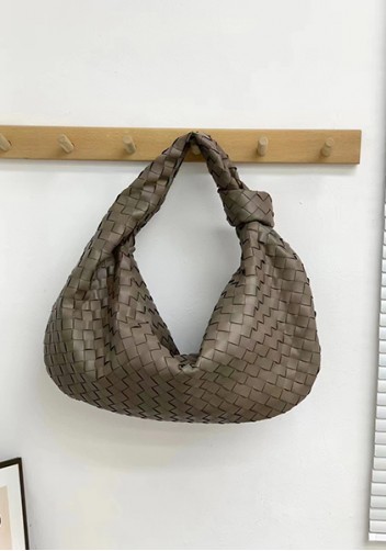 Dina Large Knotted Intrecciato Leather Tote Grey