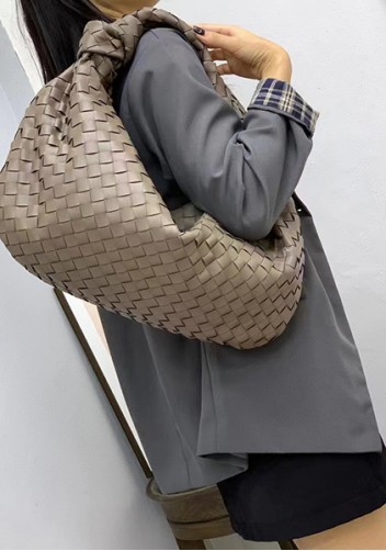Dina Large Knotted Intrecciato Leather Tote Grey