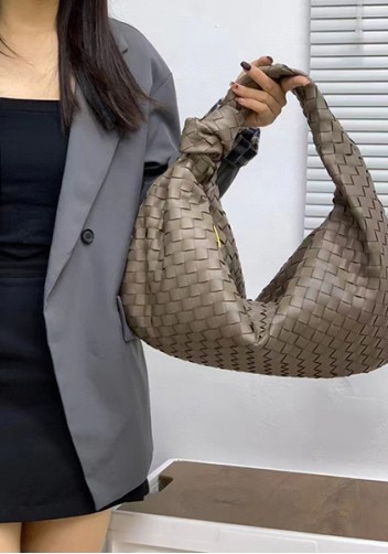 Dina Large Knotted Intrecciato Leather Tote Grey