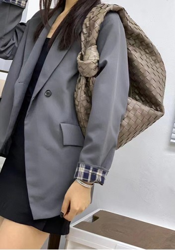 Dina Large Knotted Intrecciato Leather Tote Grey