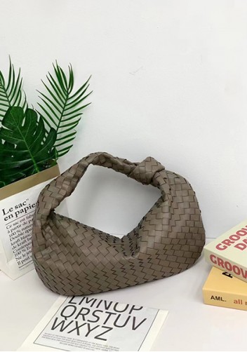 Dina Large Knotted Intrecciato Leather Tote Grey